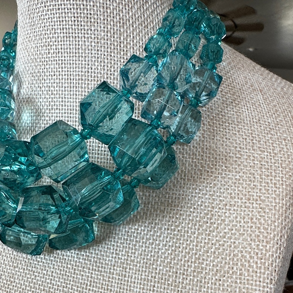 Tarina Tarantino Acrylic Triple Strand Turquoise And Blue Statement Necklace - Picture 4 of 16